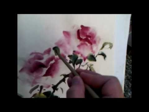 Yearning for the Blue Lady Rose - a  Plein Air Painting with Sumi and Watercolor on Rice Paper