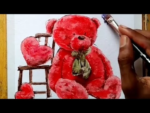 A realistic teddy bear acrylic paint