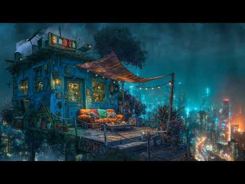 🎵 Nauvari Retreat: Rain and Ambient Music from a Secret Tower Home Above the Neon City | 4K | 10 hrs