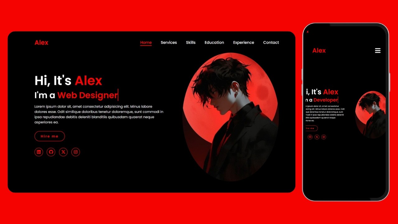 React JS Portfolio Website Design | Header & Hero Section | Free Source Code