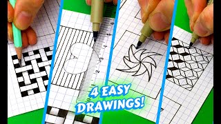 4 easy geometric drawings on graph paper 📐😍 #graphpaper #tutorial #easymethod #tutorial