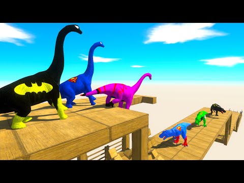 3x BRACHIOSAURUS vs 3x T-REX DEATH FALL - Animal Revolt Battle Simulator