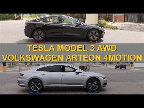 SLIP TEST - Tesla 3 Dual Motor AWD vs VW Arteon 4Motion - @4x4.tests.on.rollers