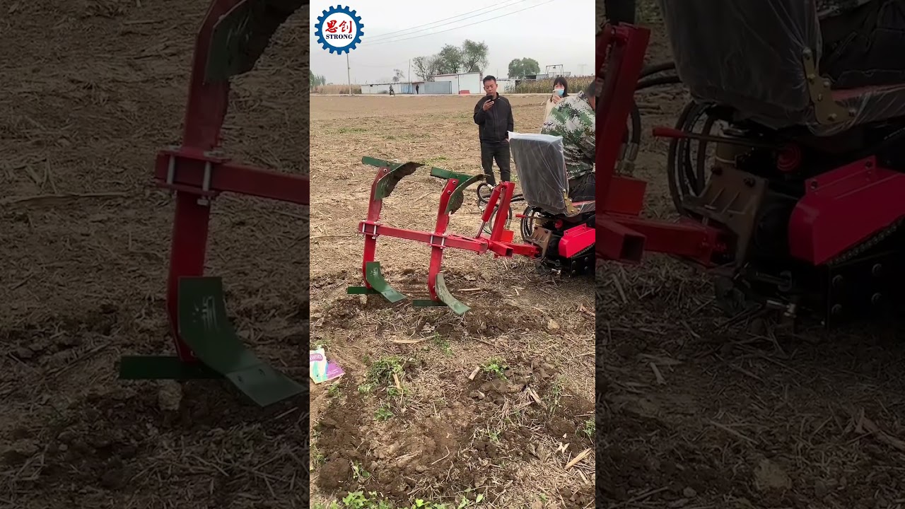 Mini Crawler Tractor With Flip Double Furrow Plough Plow