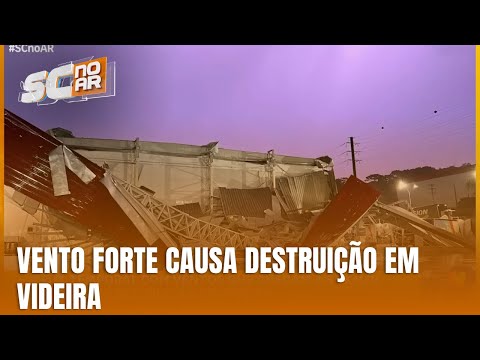 Vento forte causa danos em Videira e câmeras registram a tempestade