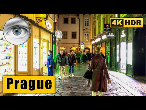Excursão a pé noturna em Praga: Praça da Cidade Velha, Ponte Carlos 🇨🇿 República Tcheca 4k HDR ASMR