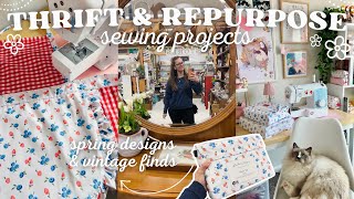 Sewing with Repurposed Fabric 🪡 thrifting, antique finds, vintage patterns, making apron, & more! 
