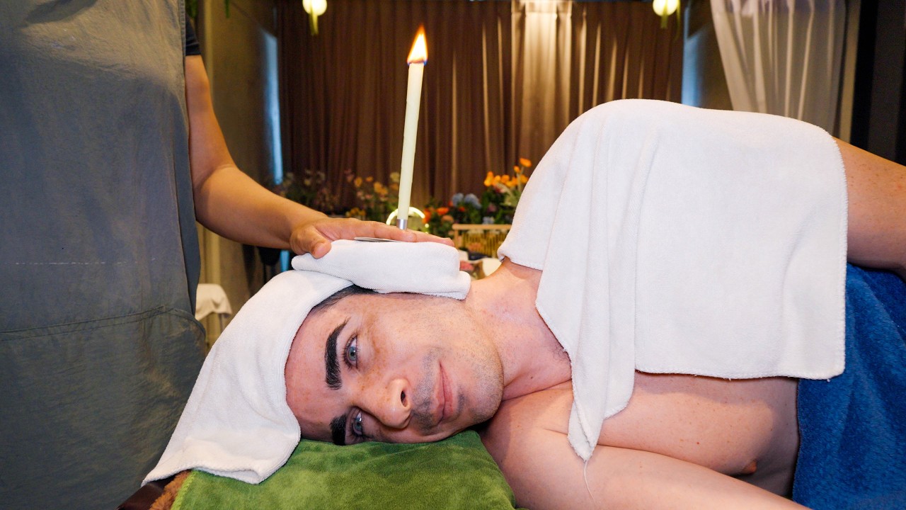 ASMR: Detailed Head Water Massage, Ear Cleaning and Candling for Deep Sleep