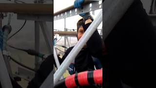 First 300 foot guy tower climb for inspection.