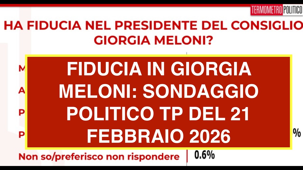 FIDUCIA IN GIORGIA MELONI: SONDAGGIO POLITICO TP DEL 21 FEBBRAIO 2026
