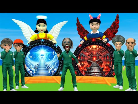 Scary Teacher 3D vs Squid Game Choose Heaven or Hell and Do Good Or Evil 5 Times Challenge