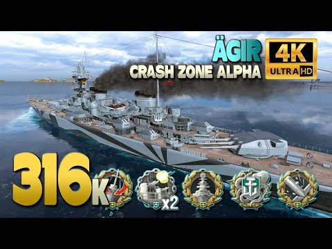 Cruiser Ägir on map Crash Zone Alpha, 316k damage - World of Warships