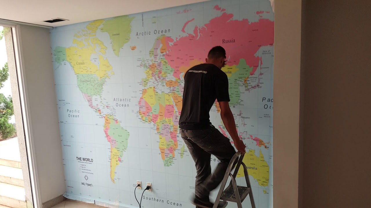 Instalação Papel de Parede Auto Colante Mapa Mundi - Rei da Decoração