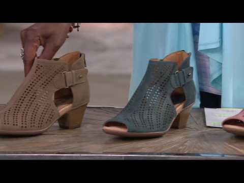 Earth Nubuck Perforated Peep-Toe Booties - Keri on QVC