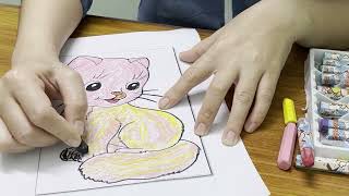 Hand-colored by me! Instructions for coloring a kitten with pink fur Part 2