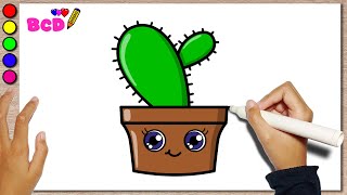 HOW to DRAW Cute Cactus for Kids Step by Step Simple and Easy