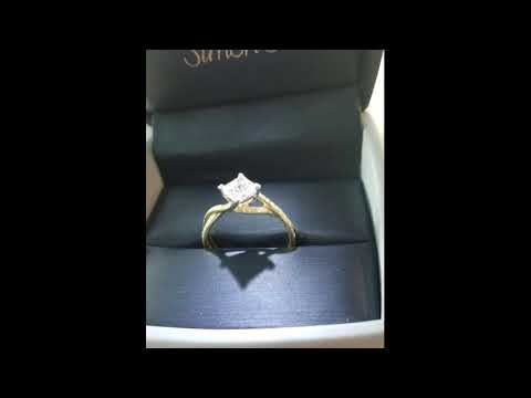 Simon G. Yellow Gold Princess Cut Twist Split Shank Diamond Engagement Ring Style MR1395