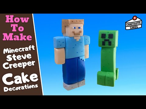 Minecraft Steve and Creeper Cake Tutorial - How to Make Minecraft Cake Topper Fondant Figure