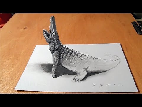 Just a Minute Drawing Crocodile - 3D Trick Art on Paper by Vamos