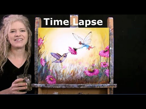 TIME LAPSE - Learn How to Paint HUMMINGBIRD AND FAIRY with Acrylic - Fantasy Step by Step Tutorial