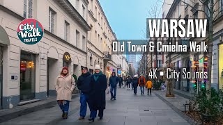 Warsaw Old Town & Chmielna Street Winter Walk 4K | Day to Night | City Sounds