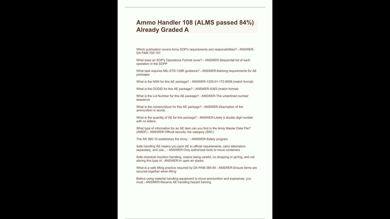 Ammo Handler 108 Alms Passed 84 Already Graded A