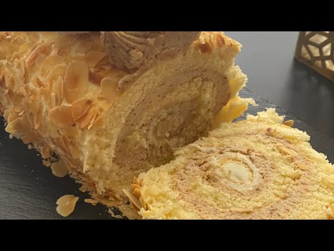Creamy  Raffaello Swiss roll cake / recette facile et économique d un roulée raffaello 