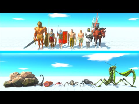 NEW ANCIENT HUMANS Team vs GIANT INVERTEBRATES Team - Animal Revolt Battle Simulator ARBS