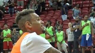 Chris Brown impressed by Wanya singing the National Anthem at Charity Basketball Game