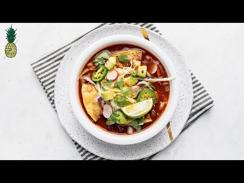 Vegan Pozole Rojo with Mushrooms & Red Beans