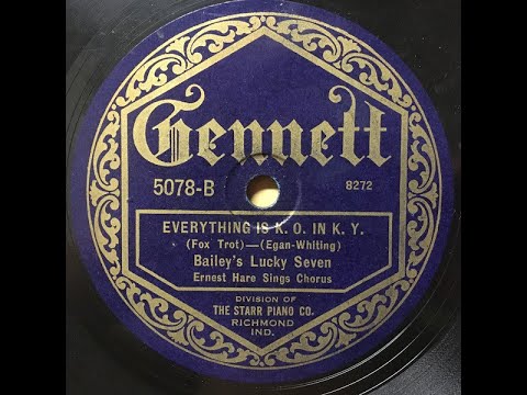 Bailey's Lucky Seven "Everything Is KO In KY" 1923 Hot Jazz Gennett 78 RPM