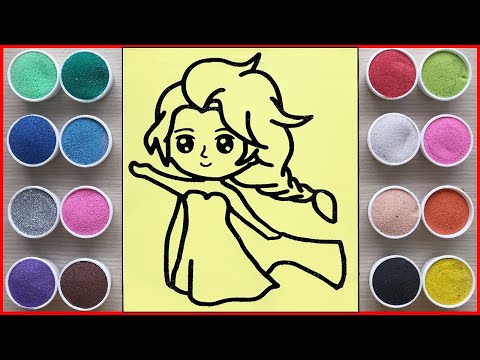 Vẽ, tô màu tranh cát công chúa elsa chibi đẹp - Sand painting elsa chibi princess (ChimXinh channel)