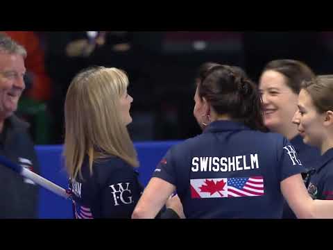 #contcup2014 "Strong woman!" Erika Brown breaks her broom sweeping behind tee line