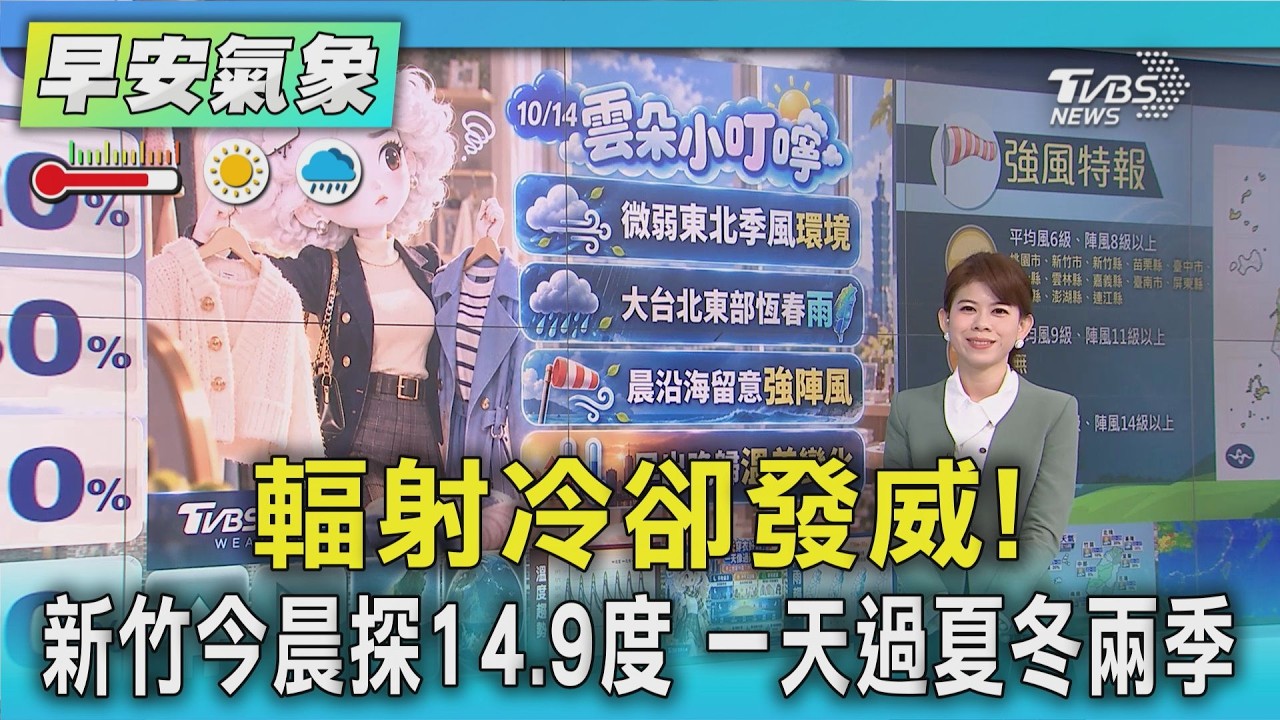 天氣/ 輻射冷卻發威!新竹今晨探14.9度 一天過夏冬兩季｜氣象主播 謝宜倫｜早安氣象｜TVBS新聞 20261014 @TVBSNEWS01