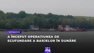 A început operațiunea de scufundare a barjelor în Dunăre pentru devierea cursului