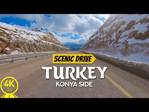 4K Scenic Drive for Indoor Cycling - Picturesque Roads of Turkey - Konya Side - Winter Road Trip