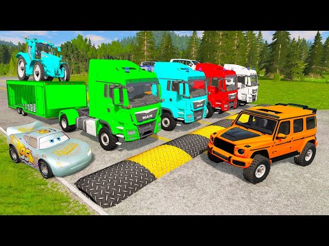 Flatbed Truck McQueen | Transportation with Truck - Pothole vs Car #93 - BeamNG.Drive
