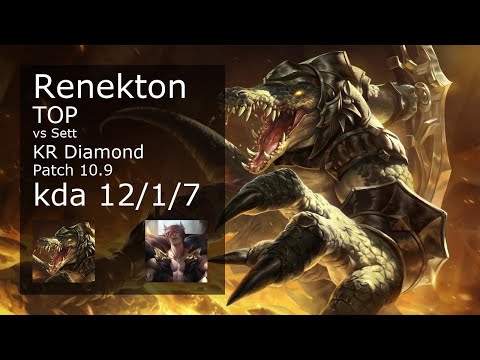 Renekton Top vs Sett - KR Diamond 12/1/7 Patch 10.9 Gameplay // [롤] 레넥톤 vs 세트 탑