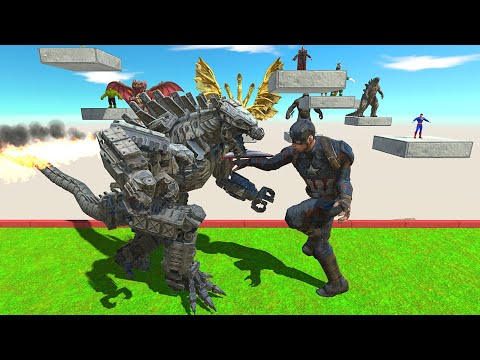 MechaGodzilla 2021 vs The Avengers #3 | Fighting Captain America - Animal Revolt Battle Simulator
