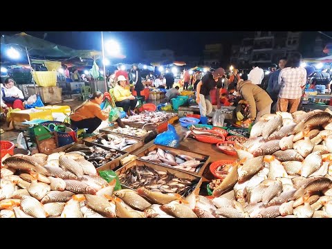 Amazing Cambodia Wet Market Scene & People Activities - Vendor, Fish, Seafood, Crab, Shrimp, Octopus