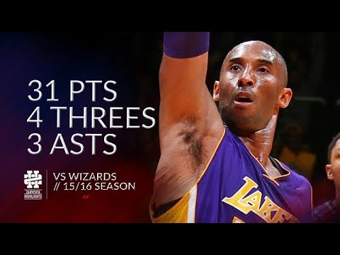Kobe Bryant 31 pts 4 threes 3 asts vs Wizards 15/16 season