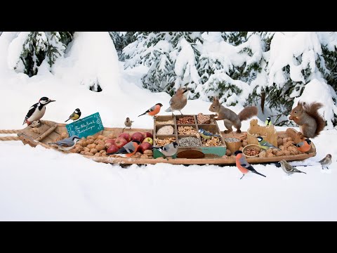 The Traveling Bird Feeder - Winter Wonderland | Relax With Squirrels & Birds ( 4 Hours )