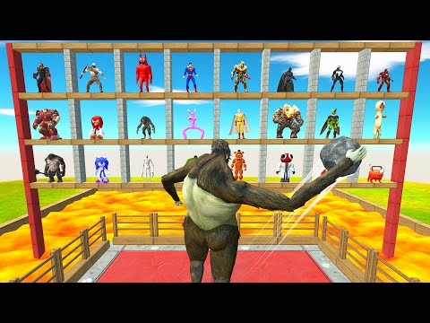 Giant Stone Crush Superheroes and Monsters in Lava - Animal Revolt Battle Simulator