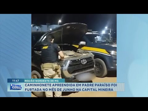 Caminhonete apreendida em Padre Paraíso foi furtada no mês de Junho na capital mineira