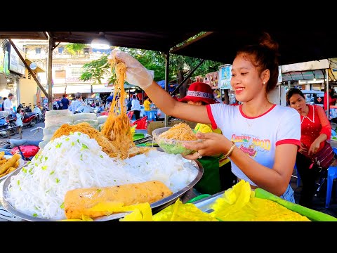 Most Popular! Yellow Pancake, Spring Roll, Rice Noodles, & More - Cambodia Best Street Food