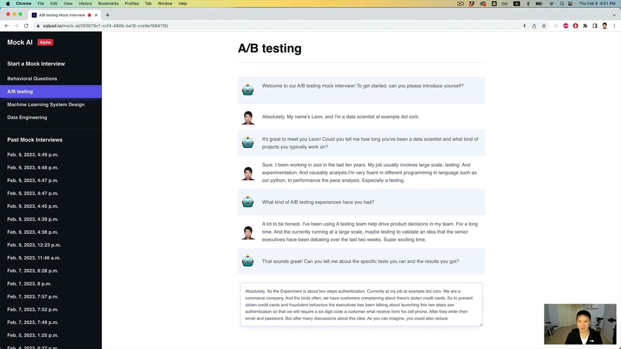 AI mock interview service by sqlpad.io