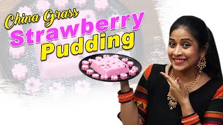 Strawberry Pudding Cake | China grass Pudding Recipe | Sushma Kiron
