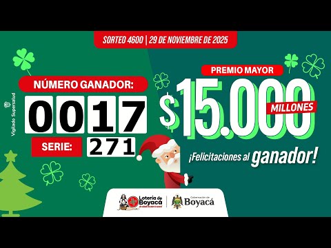 En Vivo | Lotería de Boyacá Sorteo 4600, noviembre 29 de 2025