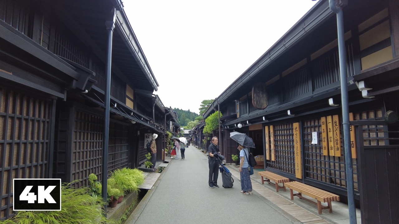 Immersive street-level walking tour through Takayama Sanmachi, Japan, showcasing authentic urban landscapes, local architecture, and the vibrant atmosphere of the city's neighborhoods