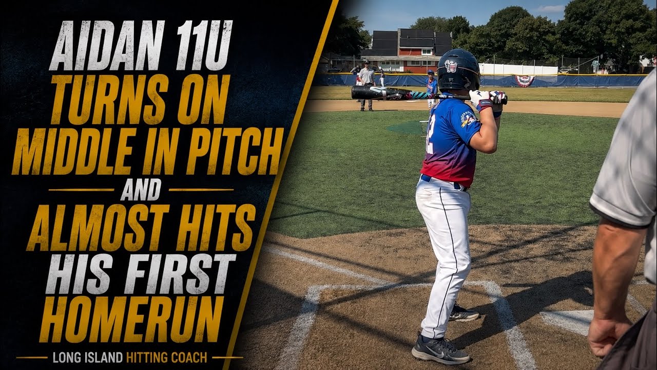 Aidan 11u turns on middle in pitch and almost hits his first homerun